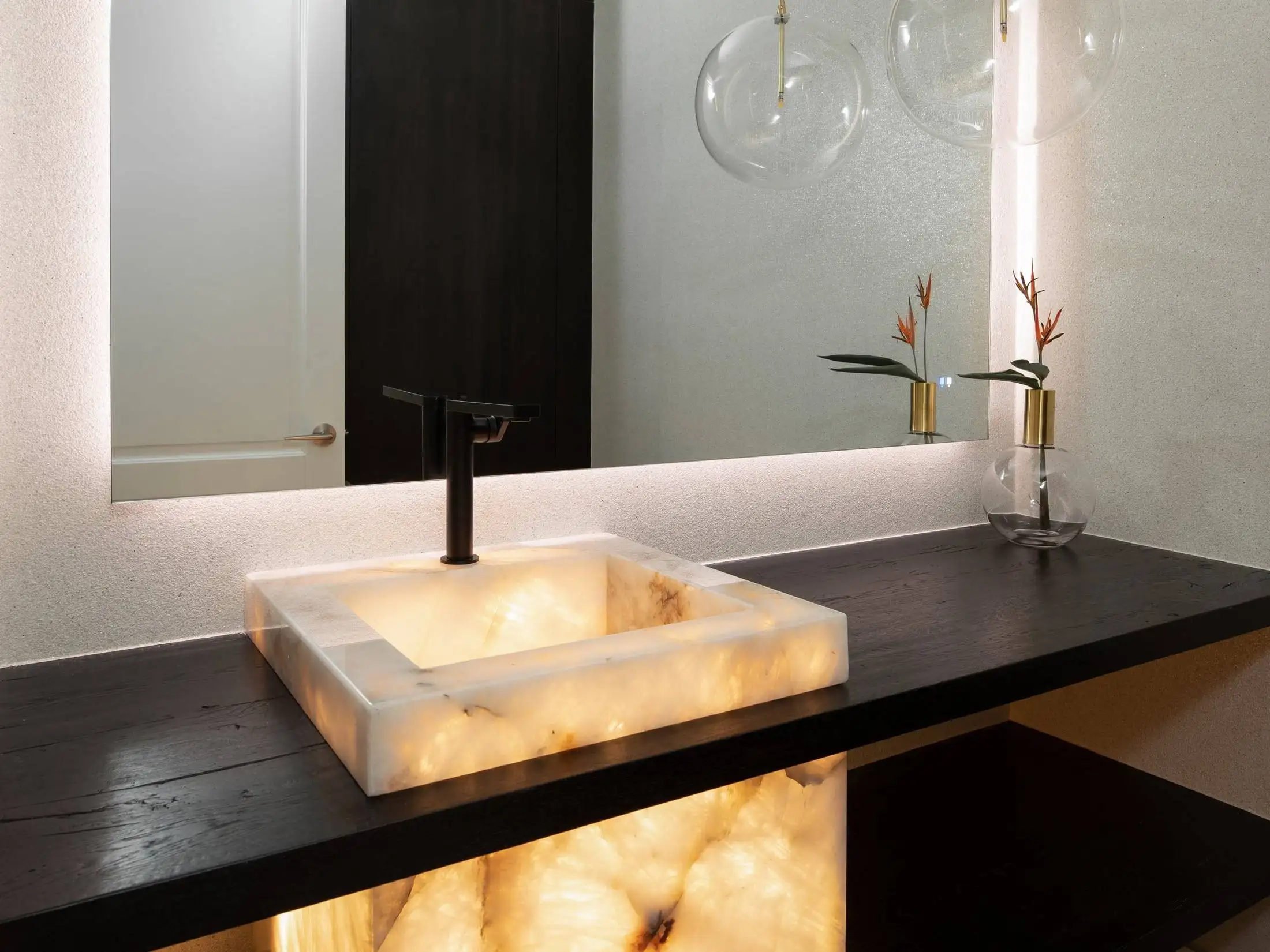 Stone Translucency and Backlighting 3 Cristallo Powder Room