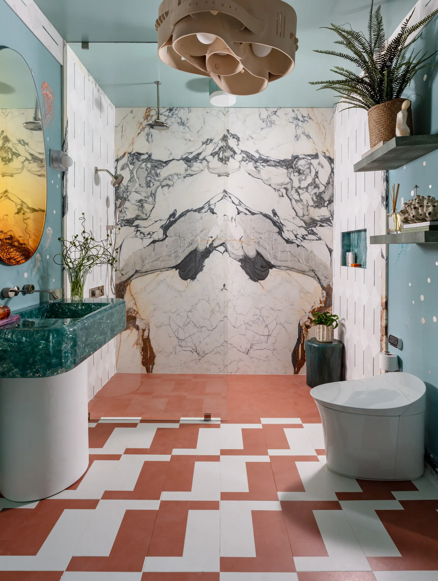 Calacatta Picasso (Leathered) Marble Bookmatched Shower